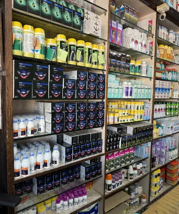 Crop-care products on the shelves of the KAC Traders store